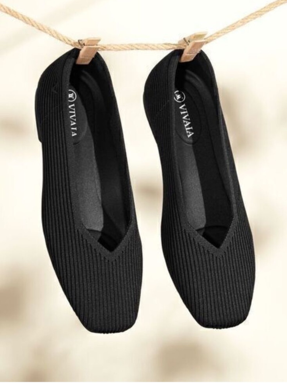 VIVAIA Margot 2.0 Square-Toe V-Cut Flats Black Size EU 39 US Size 8 Work Office